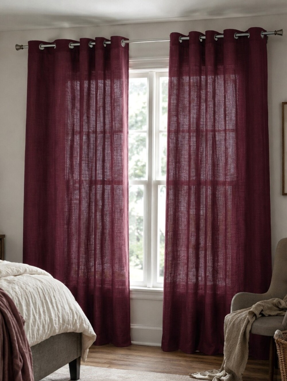 Burgundy Sheer Grommet Curtain Panels